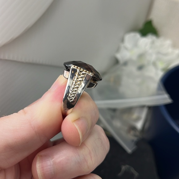 Stunning Smoky Quartz Statement Ring - Sterling Silver with Gold Accents - Picture 12 of 15
